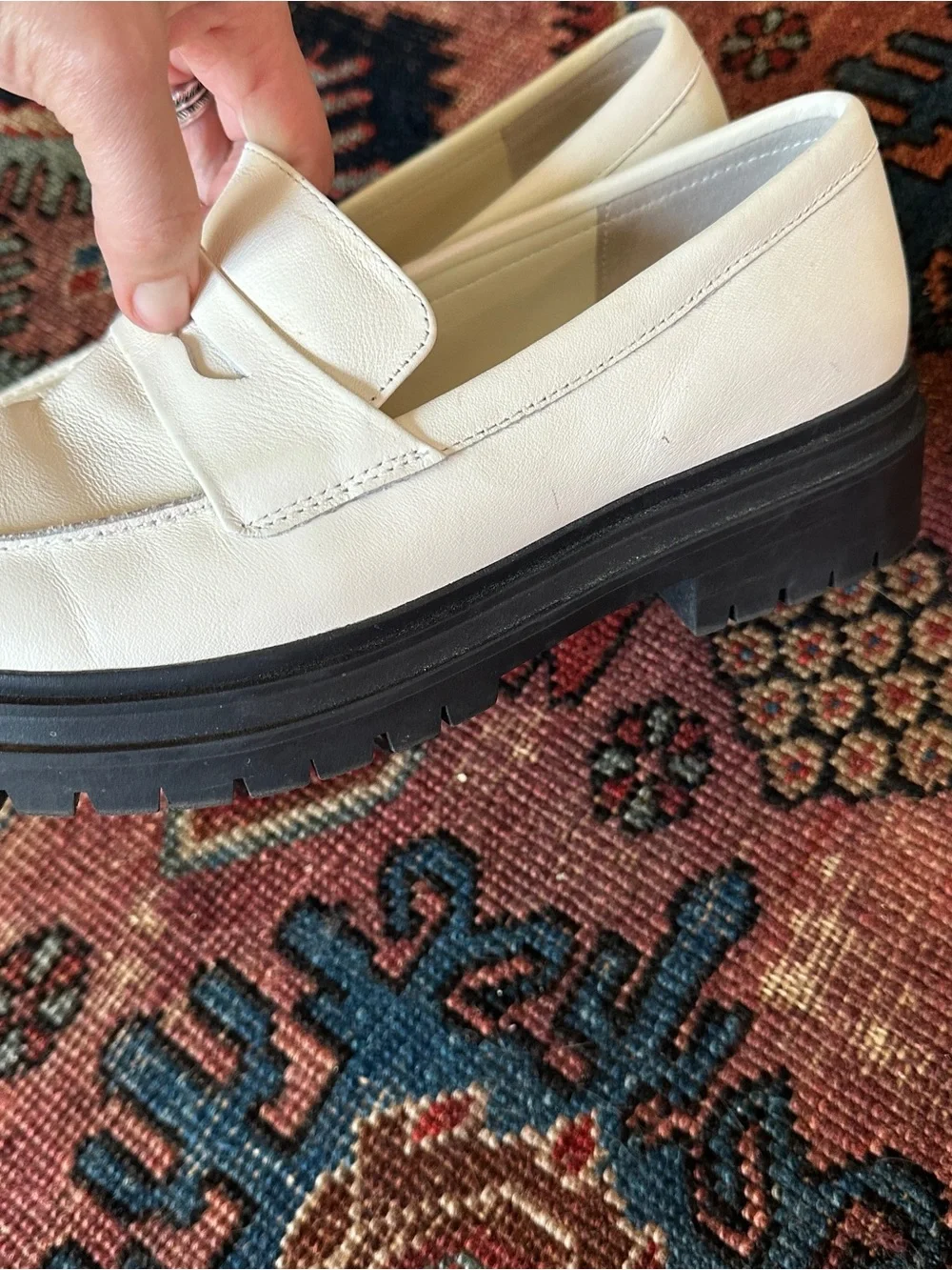Quince White Leather Penny Loafers with Black Sole